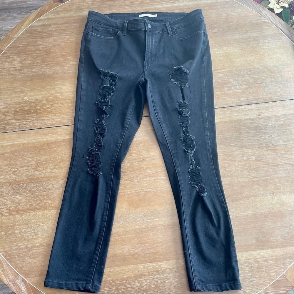 Levi's Black 711 Skinny Highly Distressed High Rise Denim Jeans Size 32